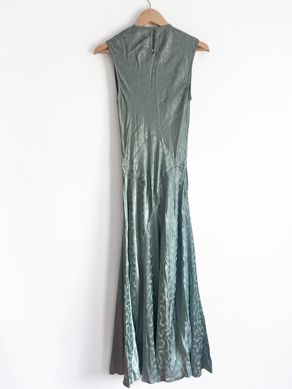 DOEN Ginette Paneled Floral Jacquard Satin Midi Dress Sz Medium Dusty Jade Green - Picture 4 of 13